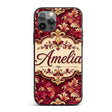 Luxury Red and Gold Ornate Floral Printed Design Custom Name Protective Phone Case Mobile Cover Durable Everyday Smartphone Shock Resistant
