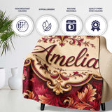 Luxury Red and Gold Ornate Floral Baroque Seamless Pattern Lovely  Personalised Custom Name Super Soft Fleece Blanket Bed Sofa Throw