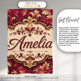Luxury Red and Gold Ornate Floral Baroque Seamless Pattern Lovely  Personalised Custom Name Super Soft Fleece Blanket Bed Sofa Throw