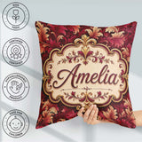 Custom Name Luxury Red and Gold Ornate Baroque Seamless Pattern Square Filled Cushion Throw Pillow Sofa Bed Home Decor Zip Washable UK Made