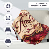 Luxury Red and Gold Ornate Floral Baroque Seamless Pattern Lovely  Personalised Custom Name Super Soft Fleece Blanket Bed Sofa Throw