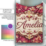 Luxury Red and Gold Ornate Floral Baroque Seamless Pattern Lovely  Personalised Custom Name Super Soft Fleece Blanket Bed Sofa Throw