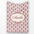 Classic Burgundy Vintage Damask Floral Seamless Pattern Lovely  Personalised Custom Name Super Soft Fleece Blanket Bed Sofa Throw