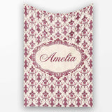 Classic Burgundy Vintage Damask Floral Seamless Pattern Lovely  Personalised Custom Name Super Soft Fleece Blanket Bed Sofa Throw