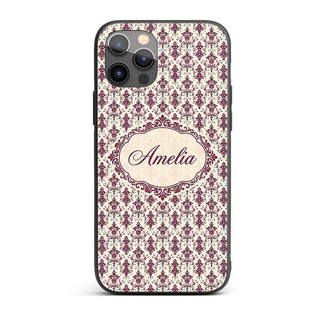 Classic Burgundy Vintage Damask Floral Seamless Custom Name Protective Phone Case Mobile Cover Durable Everyday Smartphone Shock Resistant