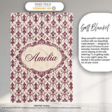 Classic Burgundy Vintage Damask Floral Seamless Pattern Lovely  Personalised Custom Name Super Soft Fleece Blanket Bed Sofa Throw