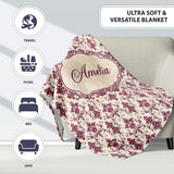 Classic Burgundy Vintage Damask Floral Seamless Pattern Lovely  Personalised Custom Name Super Soft Fleece Blanket Bed Sofa Throw