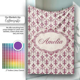 Classic Burgundy Vintage Damask Floral Seamless Pattern Lovely  Personalised Custom Name Super Soft Fleece Blanket Bed Sofa Throw