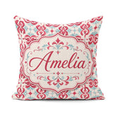 Custom Name Elegant Red and Teal Decorative Ornamental Seamless Square Filled Cushion Throw Pillow Sofa Bed Home Decor Zip Washable UK Made
