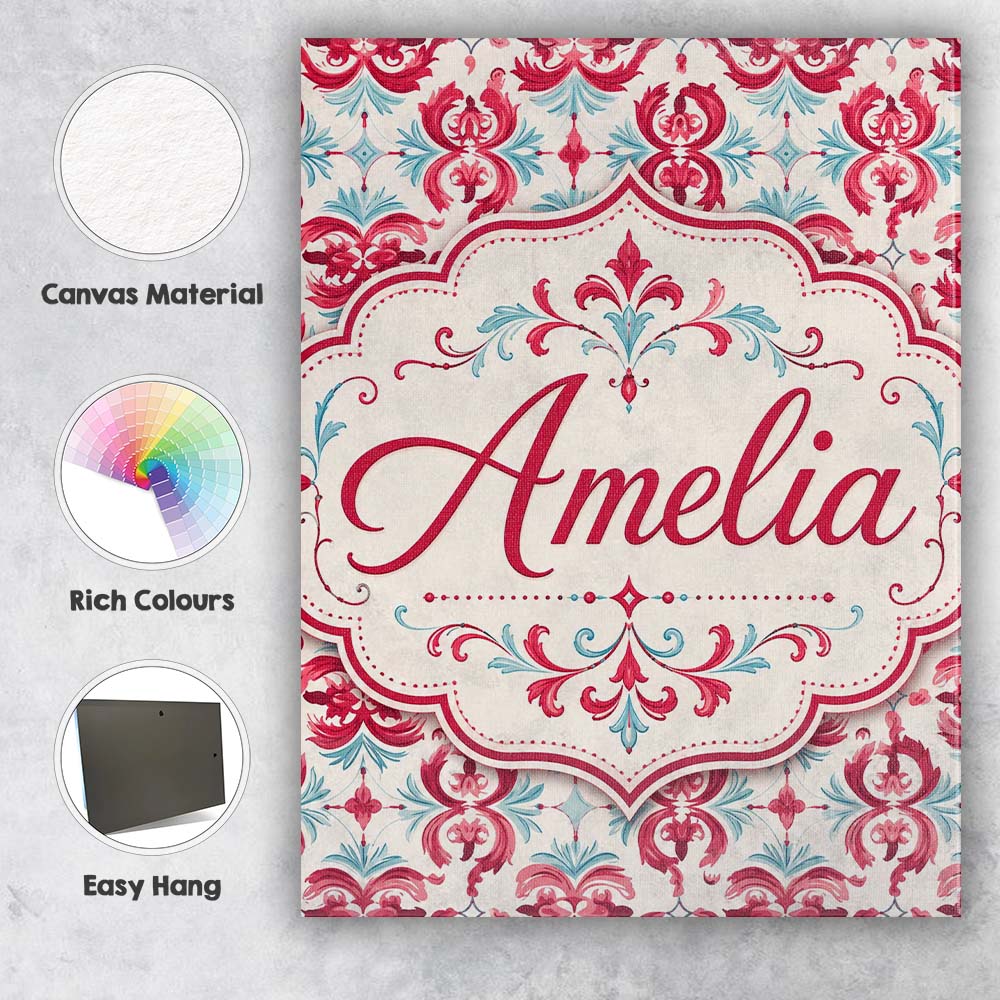 Personalised Name Elegant Red and Teal Custom  Unique Gift Idea Modern Room Accent Canvas Wall Art Print Decor Picture Ready to Hang