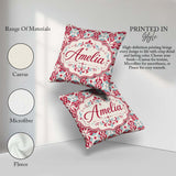 Custom Name Elegant Red and Teal Decorative Ornamental Seamless Square Filled Cushion Throw Pillow Sofa Bed Home Decor Zip Washable UK Made