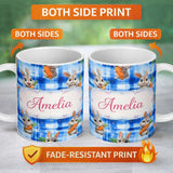 Personalized Custom Name Watercolor Iridescent Beetle Butterfly Insect Seamless Pattern 11oz Ceramic Coffee Tea Mug White Large Handle
