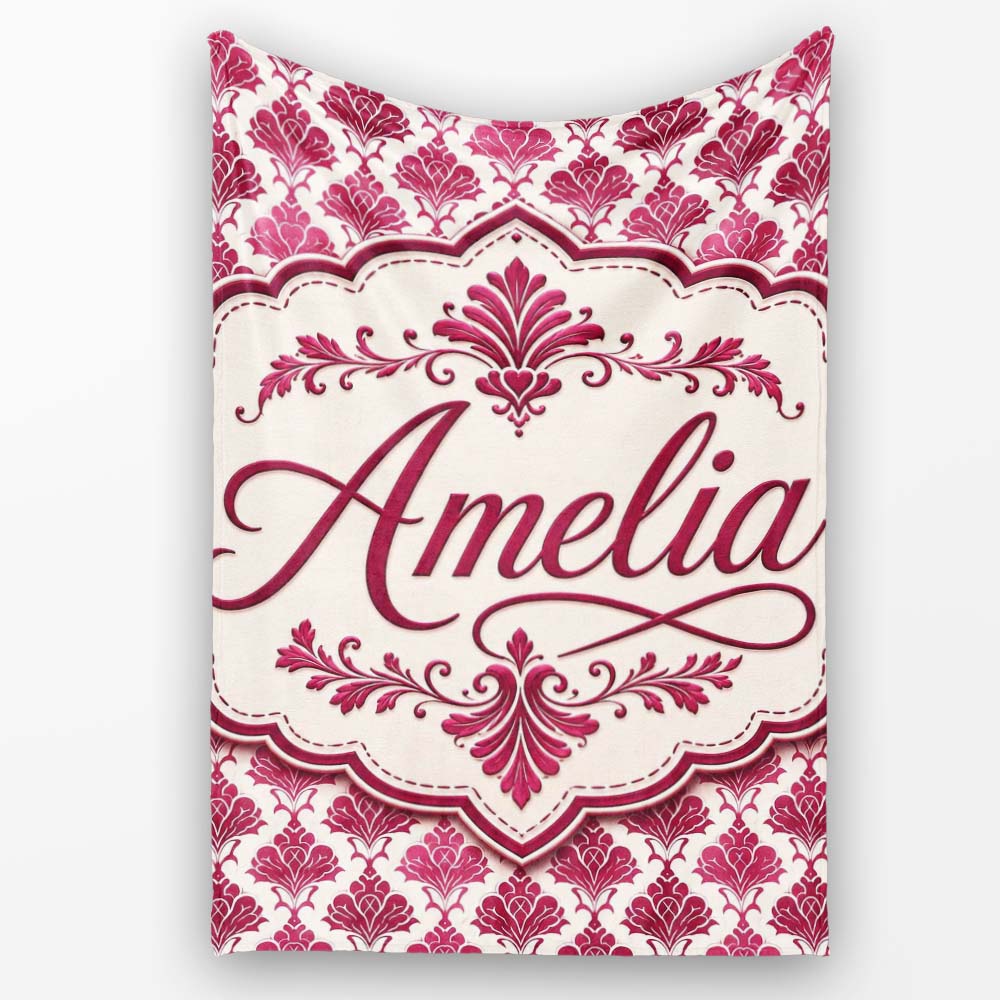 Stylish Pink Art Deco Fan Motif Seamless Pattern Cute Unique Gift  Personalised Custom Name Super Soft Fleece Blanket Bed Sofa Throw
