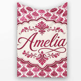 Stylish Pink Art Deco Fan Motif Seamless Pattern Cute Unique Gift  Personalised Custom Name Super Soft Fleece Blanket Bed Sofa Throw