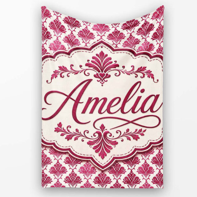 Stylish Pink Art Deco Fan Motif Seamless Pattern Cute Unique Gift  Personalised Custom Name Super Soft Fleece Blanket Bed Sofa Throw
