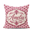 Custom Name Pink Art Deco Fan Motif Seamless Pattern Cute Unique Square Filled Cushion Throw Pillow Sofa Bed Home Decor Zip Washable UK Made