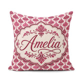 Custom Name Pink Art Deco Fan Motif Seamless Pattern Cute Unique Square Filled Cushion Throw Pillow Sofa Bed Home Decor Zip Washable UK Made