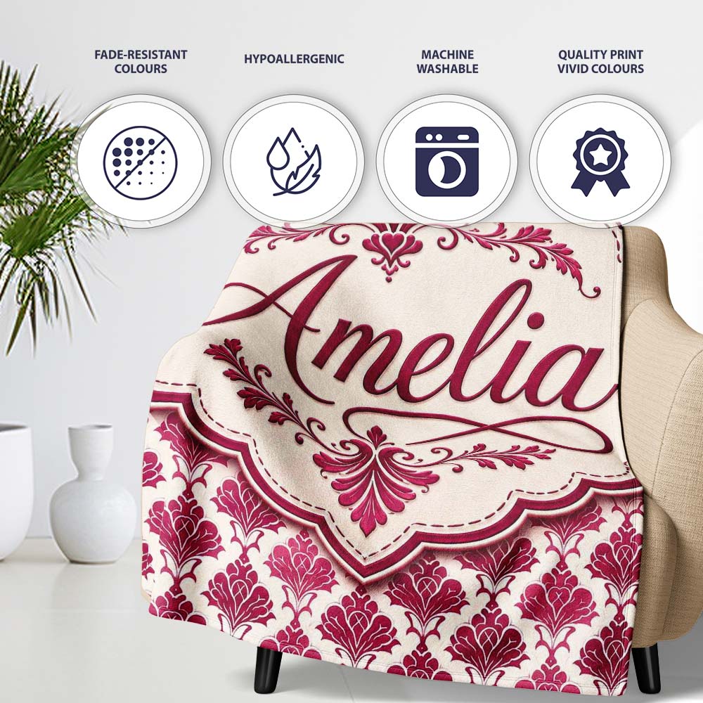 Stylish Pink Art Deco Fan Motif Seamless Pattern Cute Unique Gift  Personalised Custom Name Super Soft Fleece Blanket Bed Sofa Throw