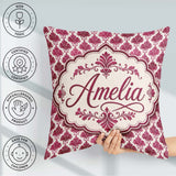 Custom Name Pink Art Deco Fan Motif Seamless Pattern Cute Unique Square Filled Cushion Throw Pillow Sofa Bed Home Decor Zip Washable UK Made