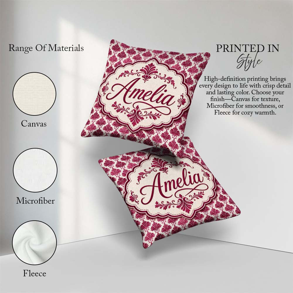 Custom Name Pink Art Deco Fan Motif Seamless Pattern Cute Unique Square Filled Cushion Throw Pillow Sofa Bed Home Decor Zip Washable UK Made