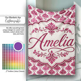 Stylish Pink Art Deco Fan Motif Seamless Pattern Cute Unique Gift  Personalised Custom Name Super Soft Fleece Blanket Bed Sofa Throw