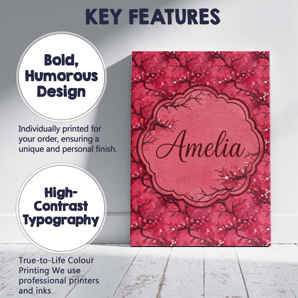 Personalised Name Watercolor Red Cherry Custom  Modern Room Accent Elegant Feature Canvas Wall Art Print Decor Picture Ready to Hang
