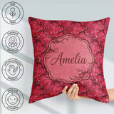 Custom Name Watercolor Red Cherry Blossom Branch Seamless Lovely Square Filled Cushion Throw Pillow Sofa Bed Home Decor Zip Washable UK Made