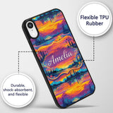 Neon Sunset Mountain Lake Landscape Pattern Printed Design Custom Name Protective Phone Case Mobile Cover Durable Smartphone Shock Resistant