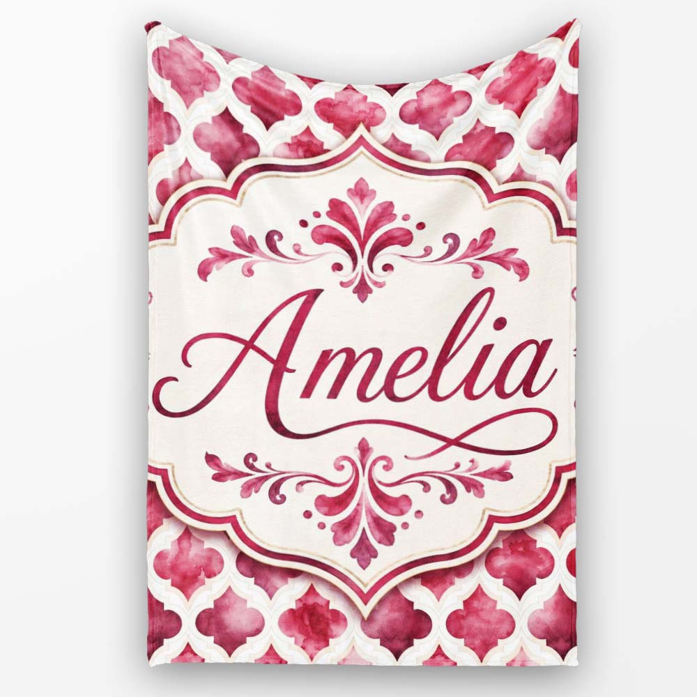 Soft Watercolor Pink Quatrefoil Lattice Seamless Pattern Lovely  Personalised Custom Name Super Soft Fleece Blanket Bed Sofa Throw