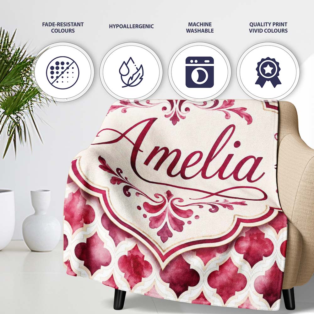 Soft Watercolor Pink Quatrefoil Lattice Seamless Pattern Lovely  Personalised Custom Name Super Soft Fleece Blanket Bed Sofa Throw