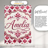 Soft Watercolor Pink Quatrefoil Lattice Seamless Pattern Lovely  Personalised Custom Name Super Soft Fleece Blanket Bed Sofa Throw