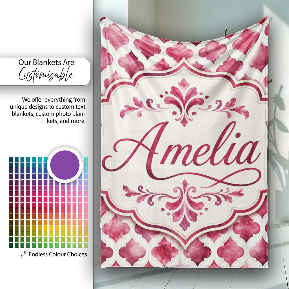 Soft Watercolor Pink Quatrefoil Lattice Seamless Pattern Lovely  Personalised Custom Name Super Soft Fleece Blanket Bed Sofa Throw