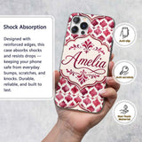 Soft Watercolor Pink Quatrefoil Lattice Seamless Custom Name Protective Phone Case Mobile Cover Durable Everyday Smartphone Shock Resistant
