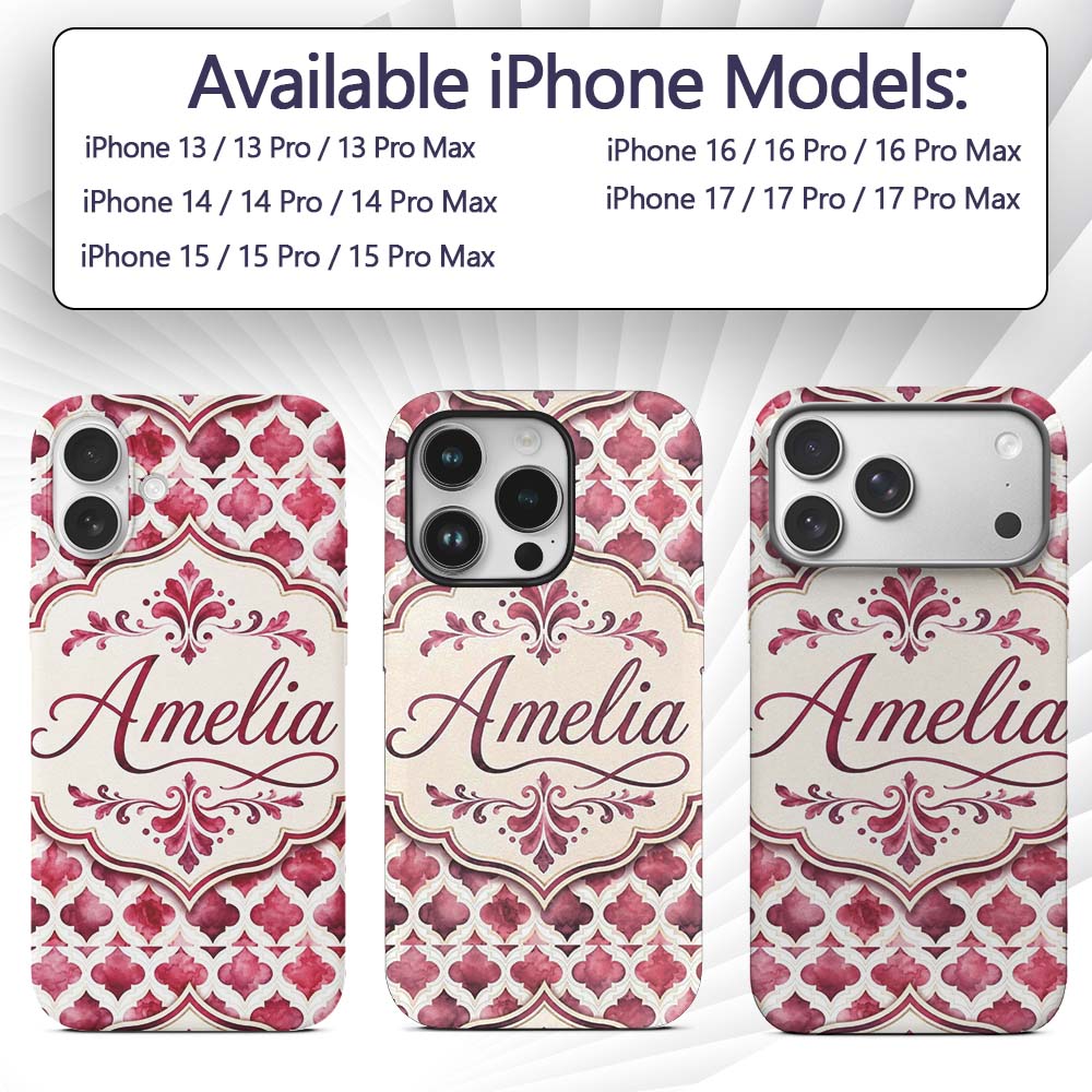 Soft Watercolor Pink Quatrefoil Lattice Seamless Custom Name Protective Phone Case Mobile Cover Durable Everyday Smartphone Shock Resistant