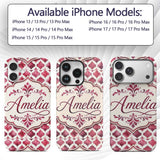 Soft Watercolor Pink Quatrefoil Lattice Seamless Custom Name Protective Phone Case Mobile Cover Durable Everyday Smartphone Shock Resistant