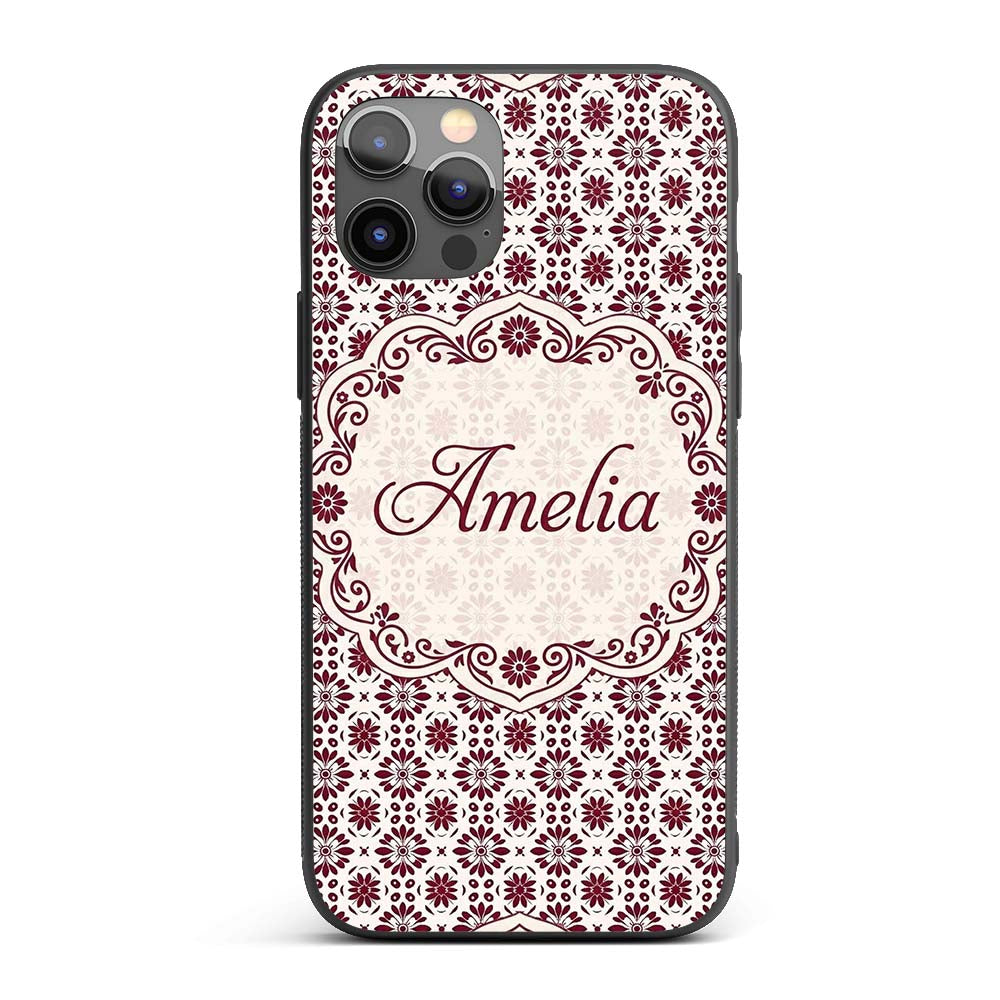 Red Floral Daisy Repeat Seamless Printed Design Custom Name Protective Phone Case Mobile Cover Durable Everyday Smartphone Shock Resistant