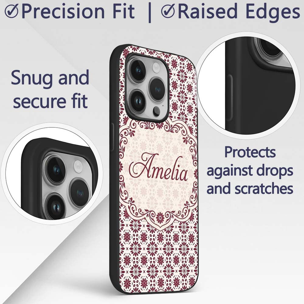 Red Floral Daisy Repeat Seamless Printed Design Custom Name Protective Phone Case Mobile Cover Durable Everyday Smartphone Shock Resistant