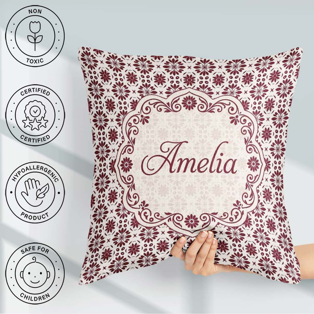 Custom Name Red Floral Daisy Repeat Seamless Pattern Perfect for Square Filled Cushion Throw Pillow Sofa Bed Home Decor Zip Washable UK Made