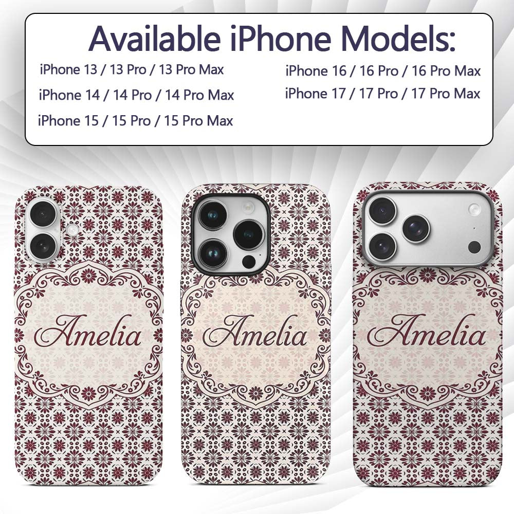 Red Floral Daisy Repeat Seamless Printed Design Custom Name Protective Phone Case Mobile Cover Durable Everyday Smartphone Shock Resistant