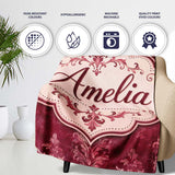 Rich Burgundy Watercolor Damask Ornamental Seamless Pattern Lovely  Personalised Custom Name Super Soft Fleece Blanket Bed Sofa Throw