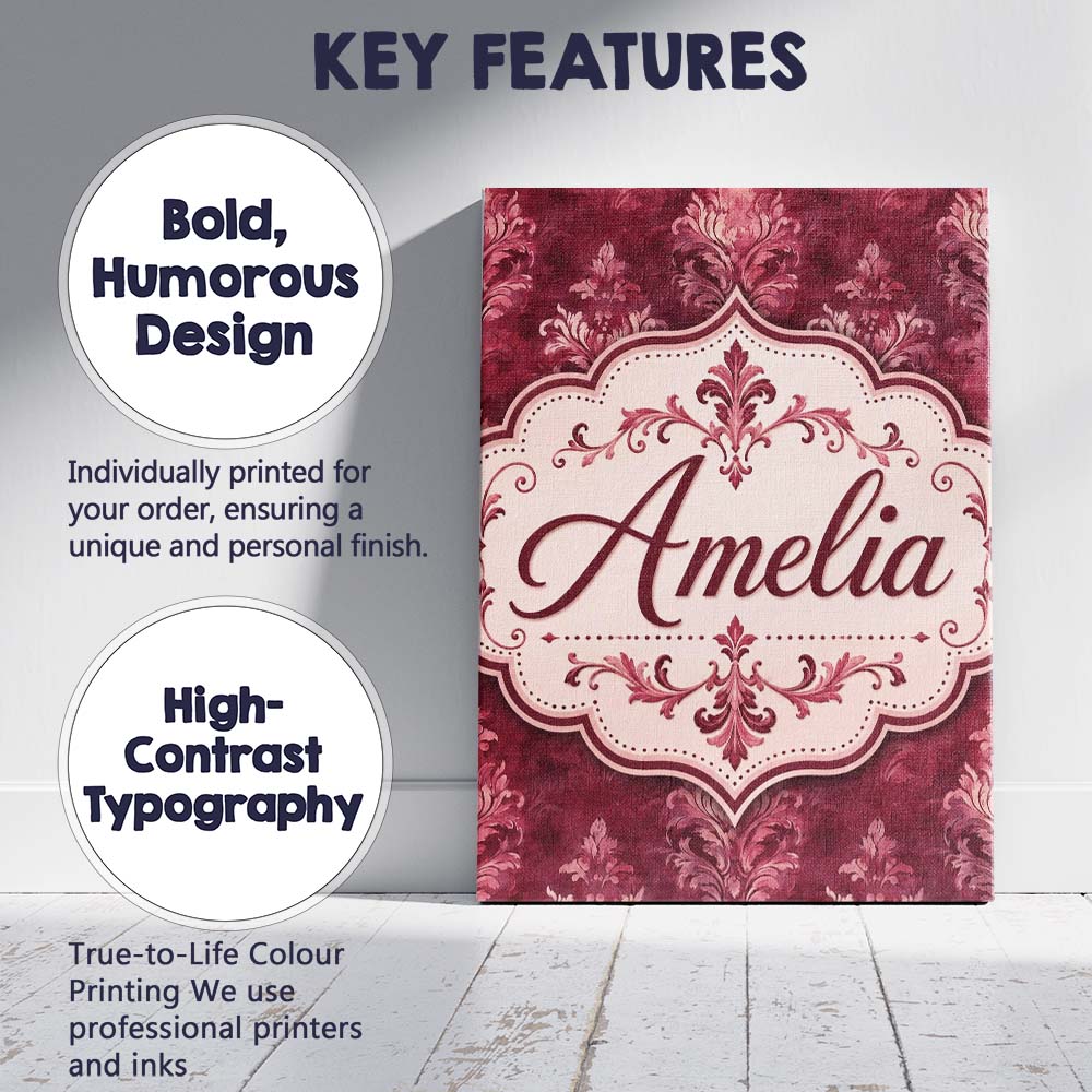 Personalised Name Rich Burgundy Watercolor Custom  Unique Gift Idea Elegant Feature Canvas Wall Art Print Decor Picture Ready to Hang