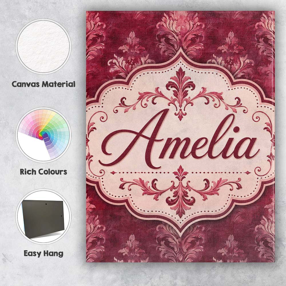 Personalised Name Rich Burgundy Watercolor Custom  Unique Gift Idea Elegant Feature Canvas Wall Art Print Decor Picture Ready to Hang