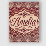 Personalised Name Tribal Red Geometric Custom  Modern Room Accent Elegant Feature Canvas Wall Art Print Decor Picture Ready to Hang