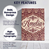 Personalised Name Tribal Red Geometric Custom  Modern Room Accent Elegant Feature Canvas Wall Art Print Decor Picture Ready to Hang