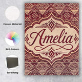 Personalised Name Tribal Red Geometric Custom  Modern Room Accent Elegant Feature Canvas Wall Art Print Decor Picture Ready to Hang