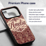 Tribal Red Geometric Aztec Style Seamless Pattern Custom Name Protective Phone Case Mobile Cover Durable Everyday Smartphone Shock Resistant