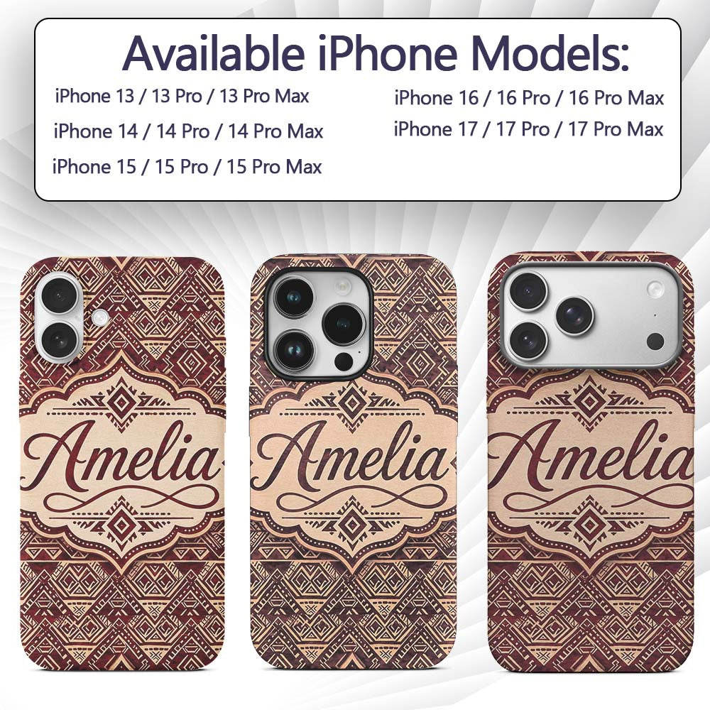 Tribal Red Geometric Aztec Style Seamless Pattern Custom Name Protective Phone Case Mobile Cover Durable Everyday Smartphone Shock Resistant