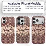 Tribal Red Geometric Aztec Style Seamless Pattern Custom Name Protective Phone Case Mobile Cover Durable Everyday Smartphone Shock Resistant
