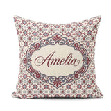 Custom Name Red Blue Floral Tile Mosaic Seamless Pattern Lovely Square Filled Cushion Throw Pillow Sofa Bed Home Decor Zip Washable UK Made