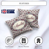Custom Name Red Blue Floral Tile Mosaic Seamless Pattern Lovely Square Filled Cushion Throw Pillow Sofa Bed Home Decor Zip Washable UK Made